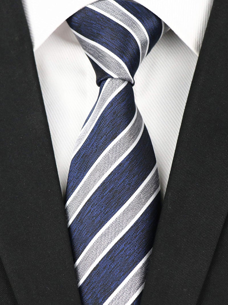 Ctskyte Men Navy Blue Grey White Jacquard Woven Silk Regular Tie Business Formal Necktie - Image 3